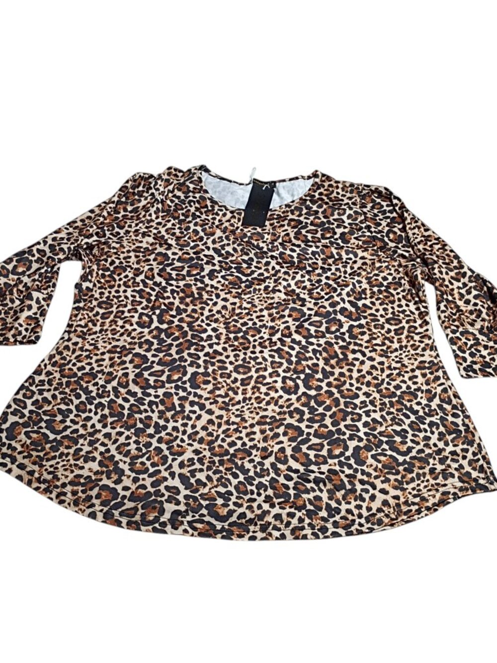 Fantaslook Leopard Print 3/4 Sleeve Tunic Blouse Top Size: XL